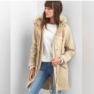 GAP Women's Beige Utility 2 in 1 Sherpa-Lined Khaki Parka size XS